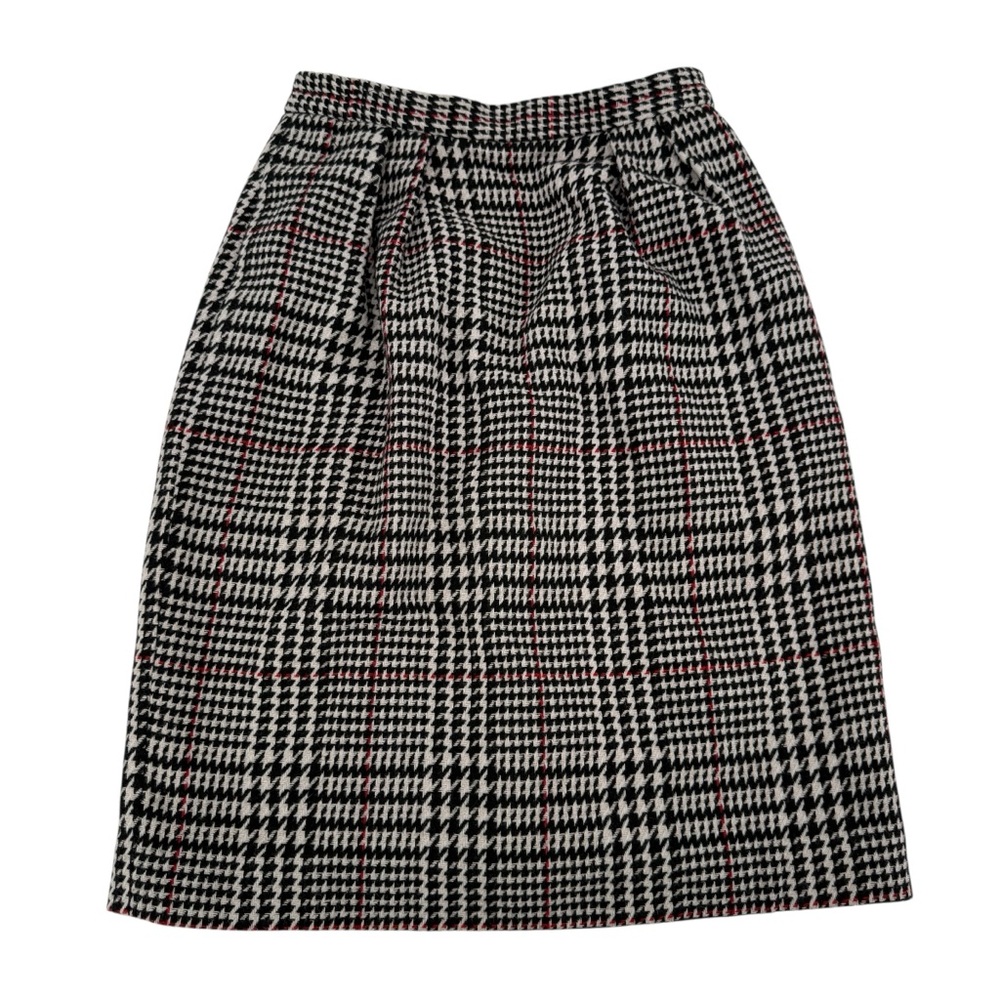 Chic Houndstooth Black White Red Pencil Skirt Size 4 Petite Women’s